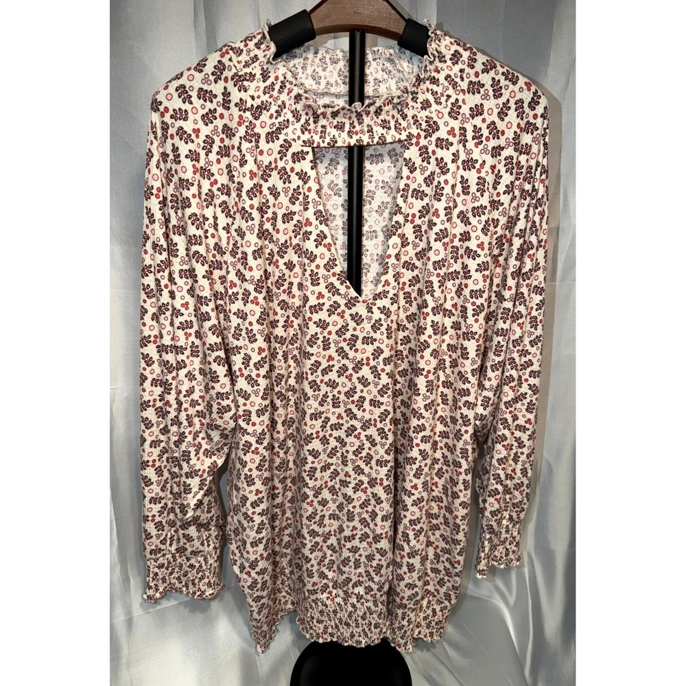 Cato Top Blouse Keyhole Neck Smocked Floral Boho Romantic Cottagecore Peasant 2X